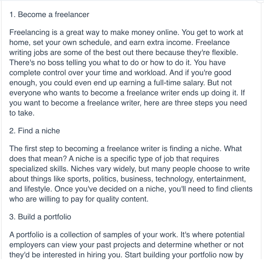 AI content generated article "3 Paths To Becoming A Freelance Writer"
