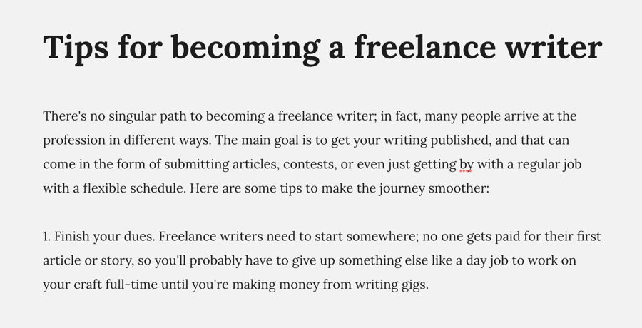 AI content generated article "Tips for becoming a freelance writer"