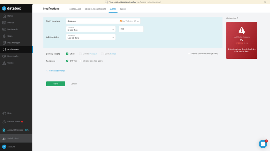 Blog Analytics - Creating Databox dashboard - Create your notifications