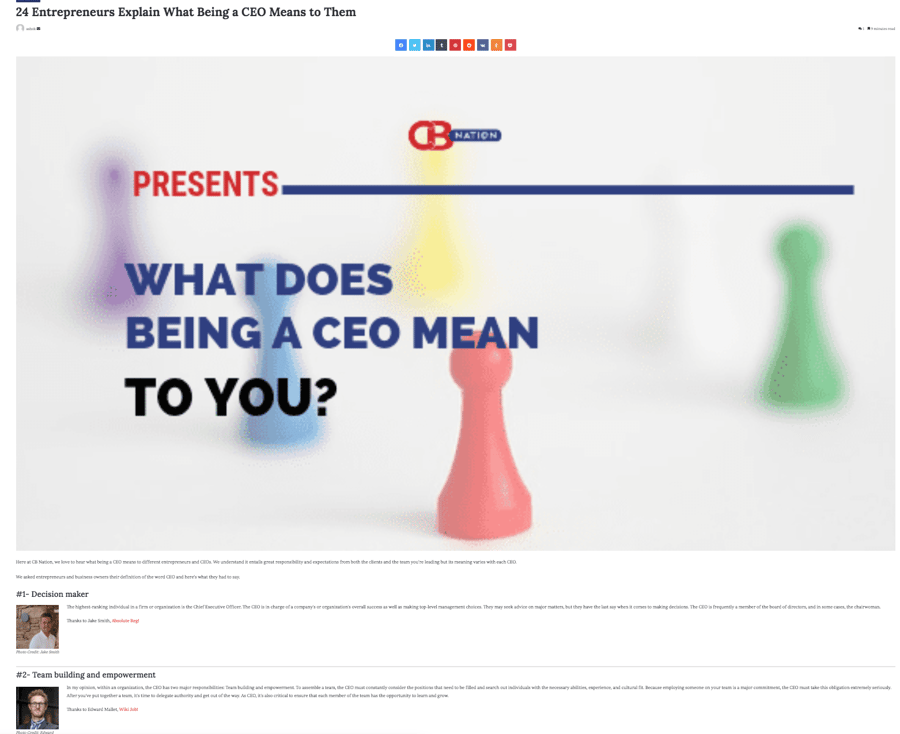 CEO Blog Nation post - 24 Entrepreneurs Explain What Being a CEO Means to Them