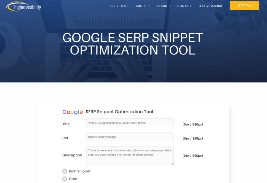 Copywriting tools: Google SERP Optimization Tool