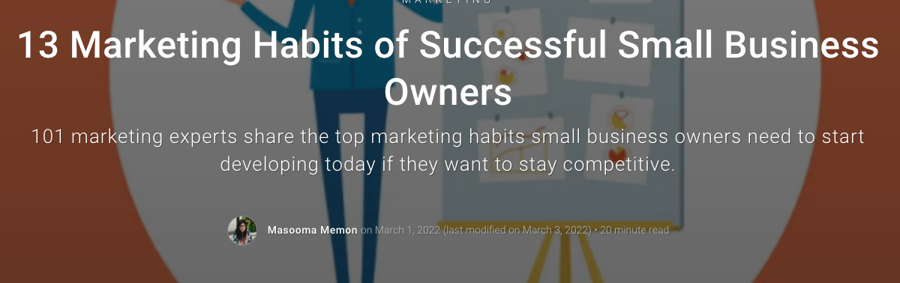 Databox post 13 Marketing Habits of Successful Small Business Owners