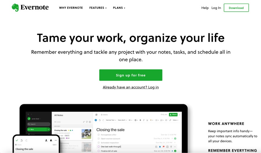 Evernote website