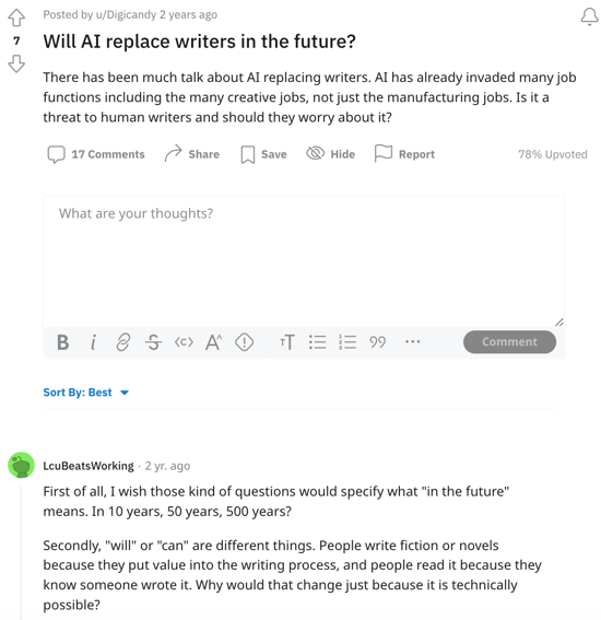 Will AI replace content writers? Reddit answer