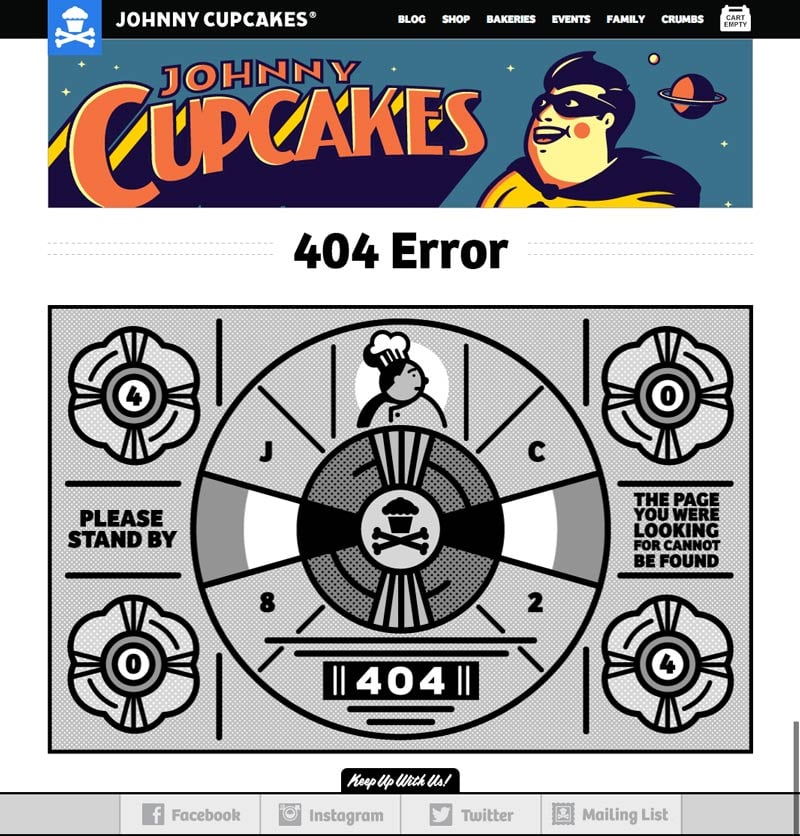 404 Error Page - Johnny Cupcakes