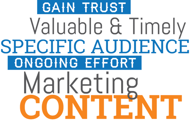 What is content marketing? GAIN TRUST VALUABLE & TIMELY SPECIFIC AUDIENCE ONGOING EFFORT MARKETING CONTENT