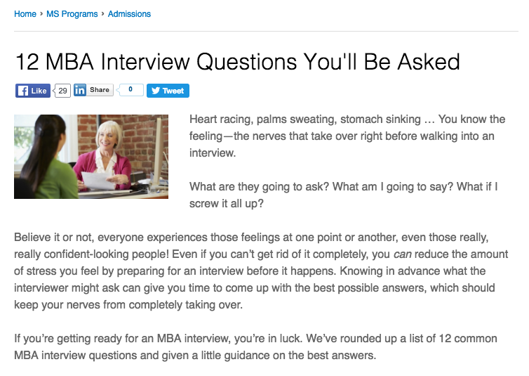 12 MBA Interview Questions You’ll Be Asked - Bentley's long-tail article