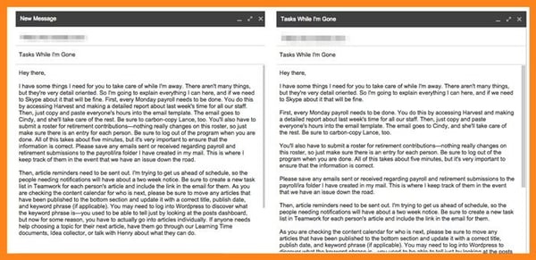Breaking emails into short paragraphs to make them easier to read