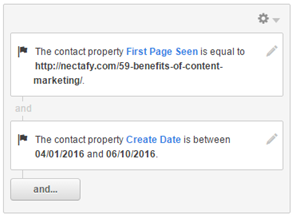 Contact list with properties "First Page Seen" and "Create Date"