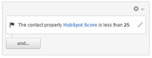 Contact property "HubSpot Score" set to less than 25