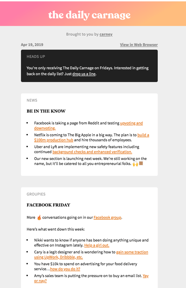 Mark Rogers' email newsletter, "The Daily Carnage"