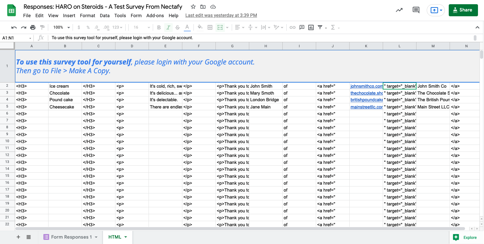 Google sheet template HTTP formatted responses - Nectafy
