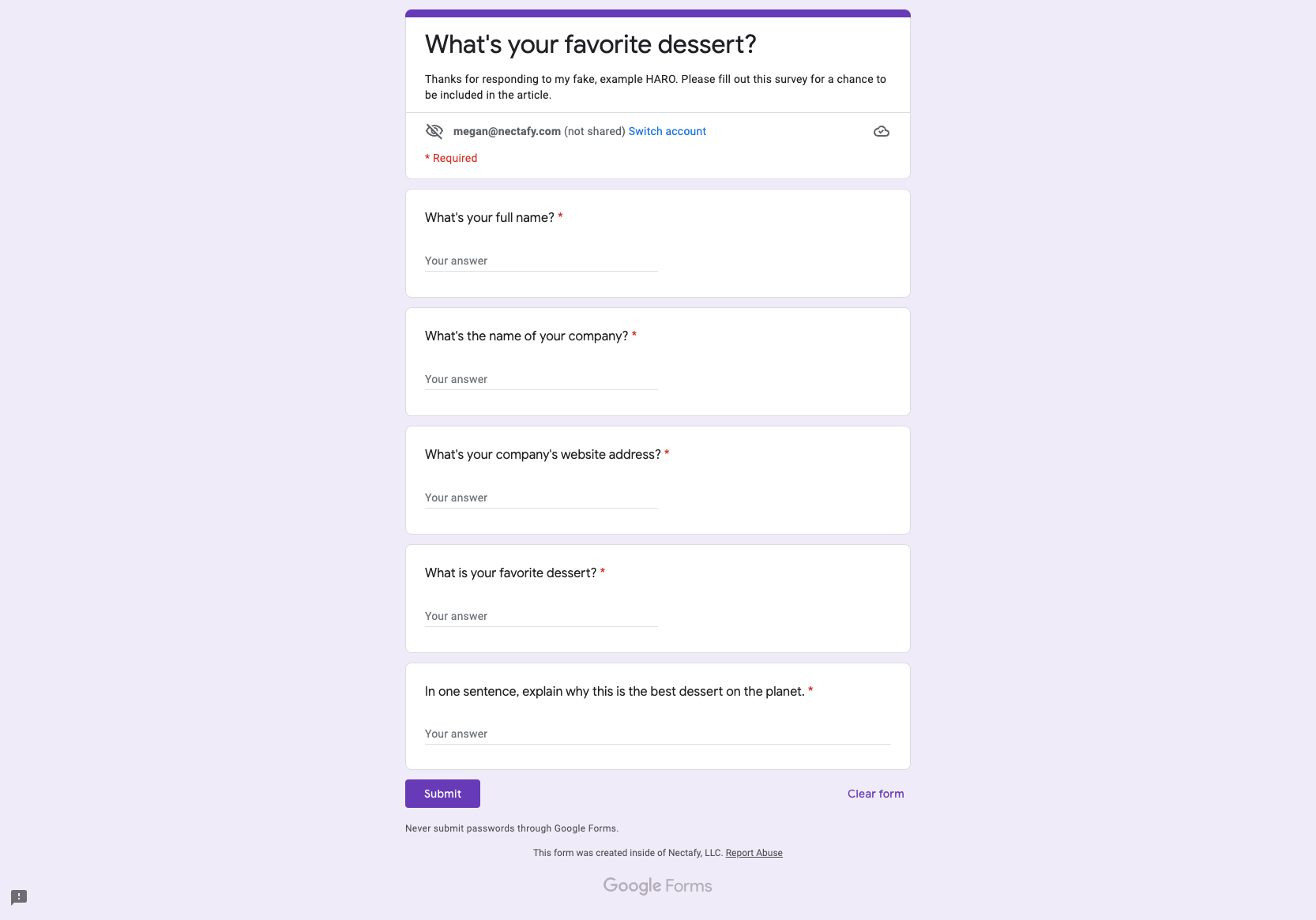 Google survey template - Nectafy