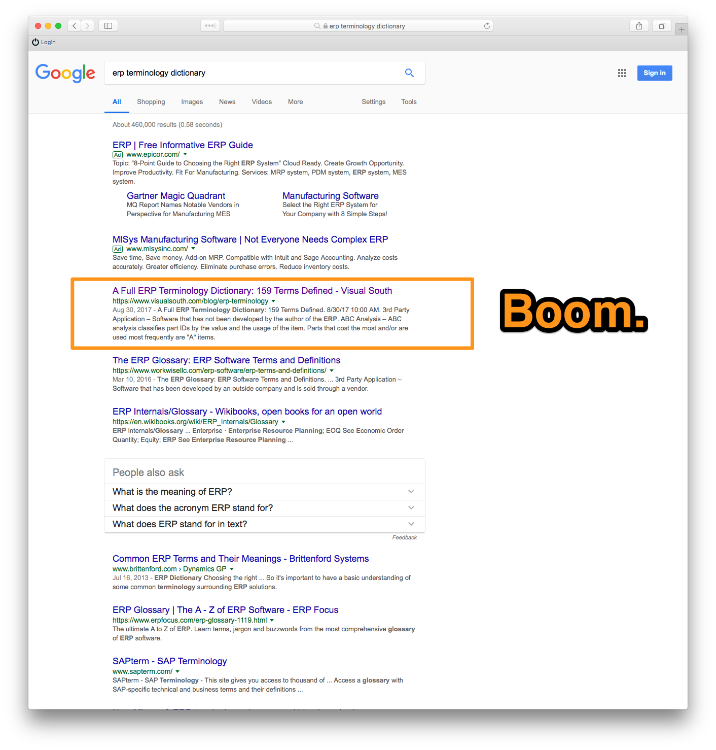 Example terminology post search engine ranking