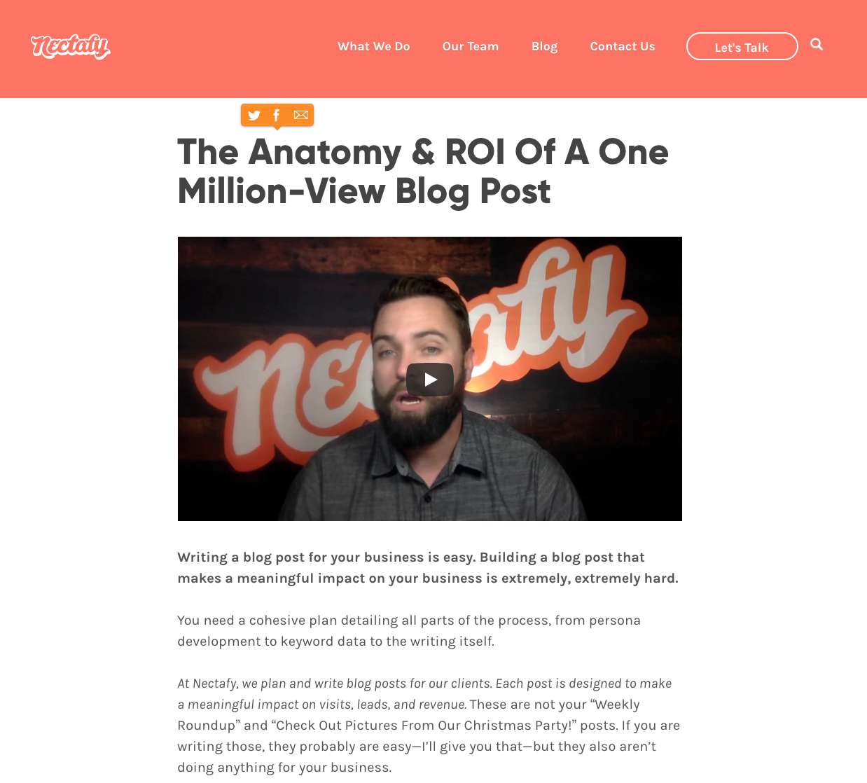 The Anatomy & ROI Of A One Million-View Blog Post - A unique story from Nectafy