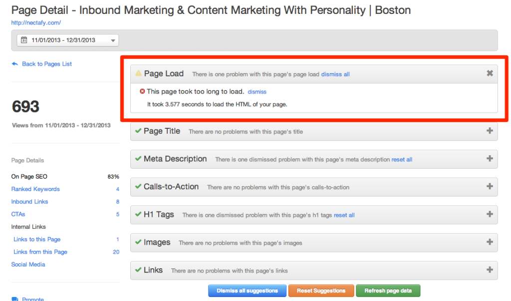 Page detail in page performance tool - HubSpot Review