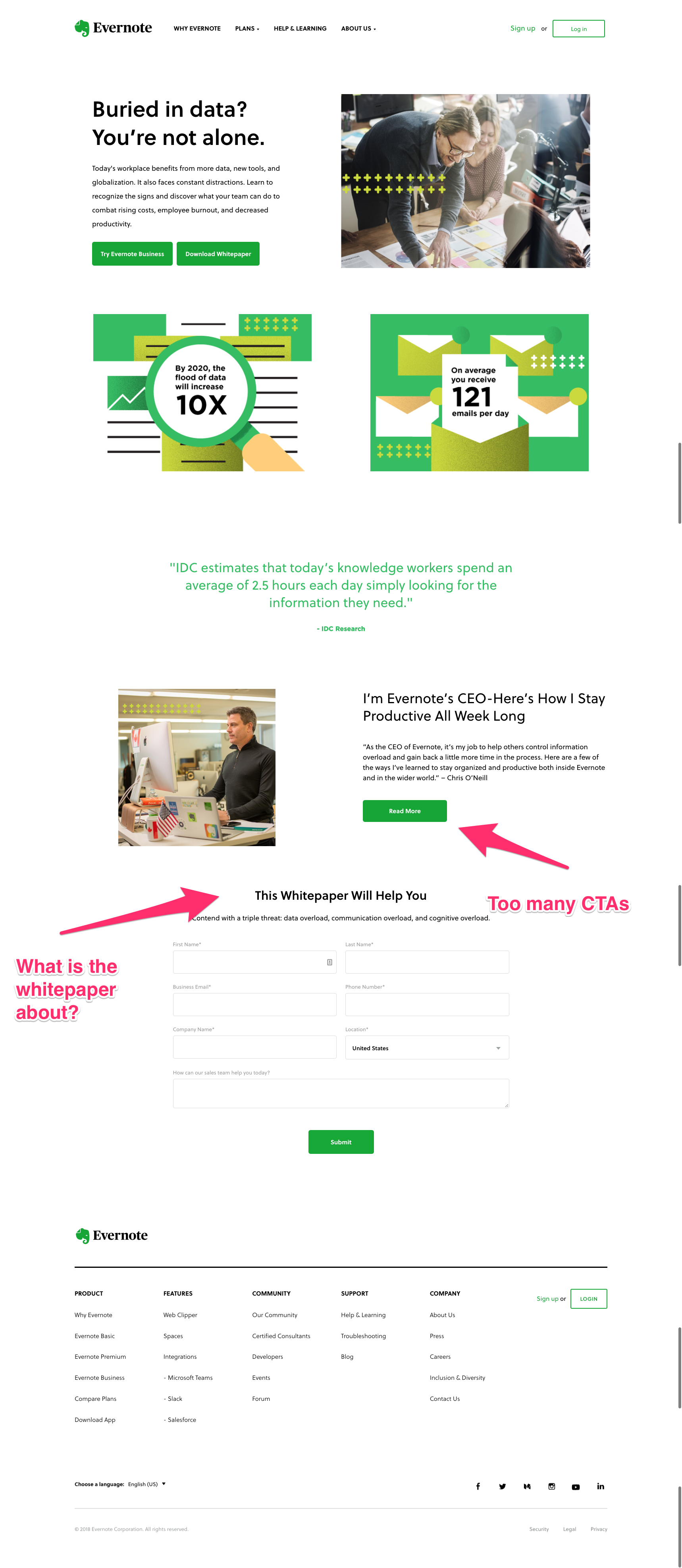 Evernote landing page