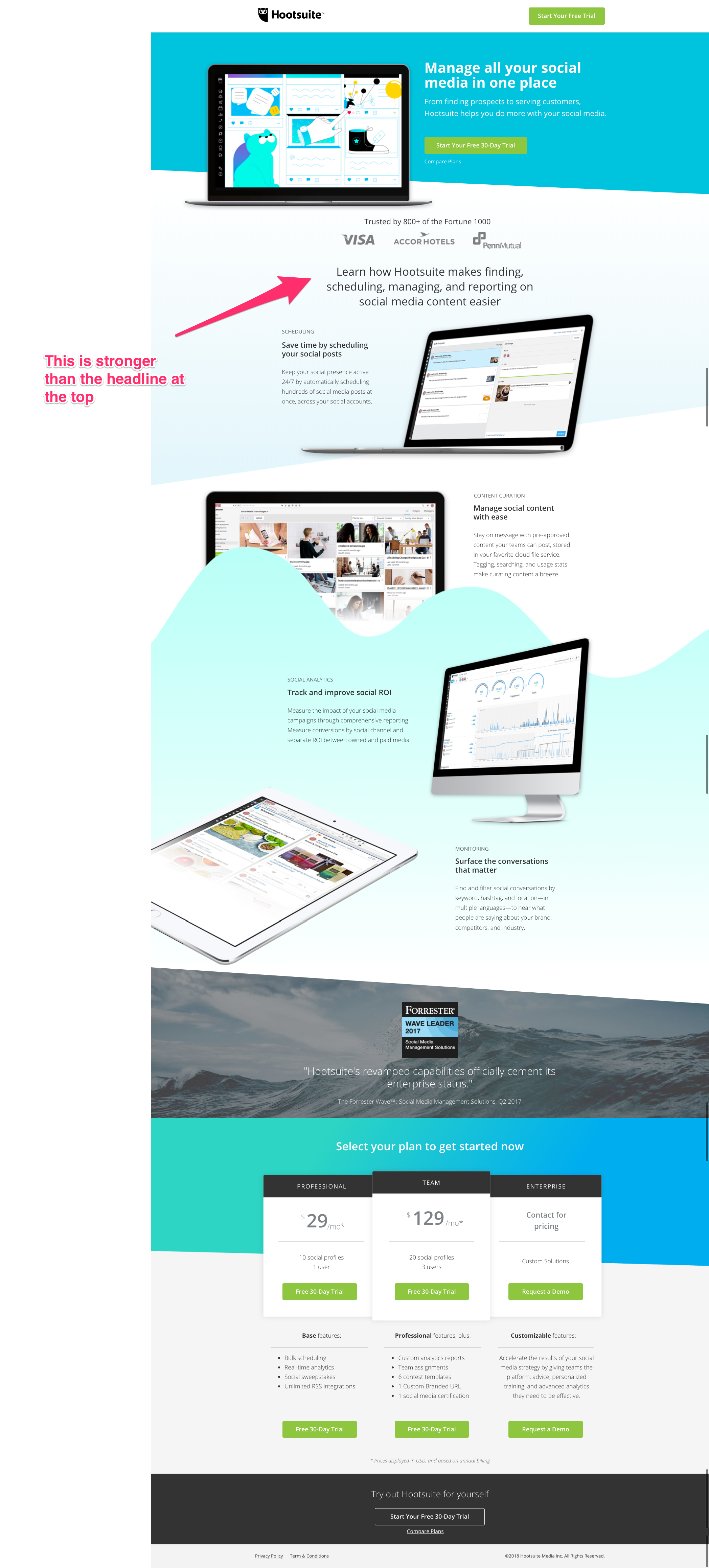 Hootsuite landing page